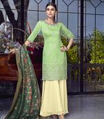 Light-parrot-green embroidered silk salwar