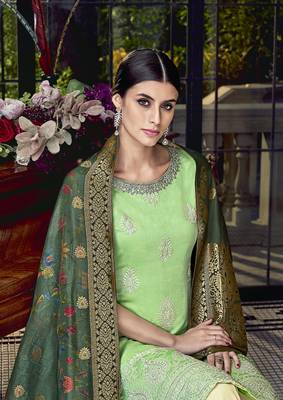 Light-parrot-green embroidered silk salwar 2