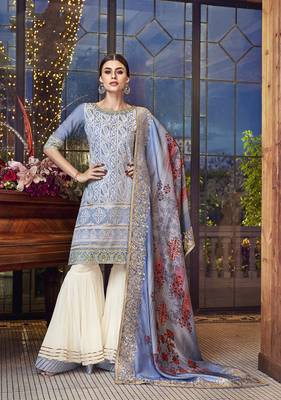Sky-blue embroidered silk salwar 1