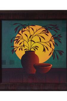 Leaves in Pot Theme Satin Matt Texture UV Art Painting
