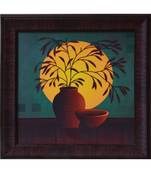 Leaves in Pot Theme Satin Matt Texture UV Art Painting