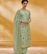 Light-parrot-green embroidered silk salwar