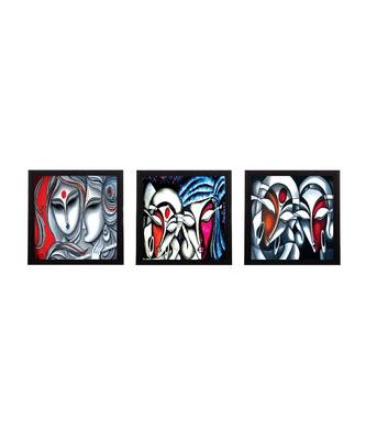 Set Of 3 Face Of Radha Krishna Satin Matt Texture UV Art Painting 1