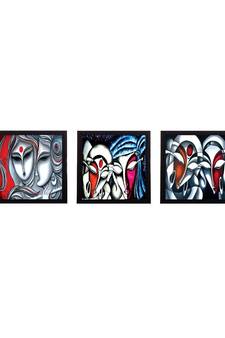Set Of 3 Face Of Radha Krishna Satin Matt Texture UV Art Painting