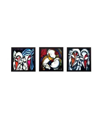 Set Of 3 Krishna and Radha Satin Matt Texture UV Art Painting 1