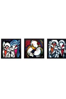 Set Of 3 Krishna and Radha Satin Matt Texture UV Art Painting