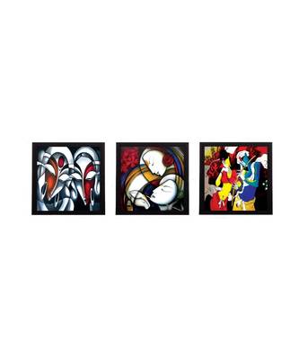 Set Of 3 Radha Krishna With Flute Satin Matt Texture UV Art Painting 1