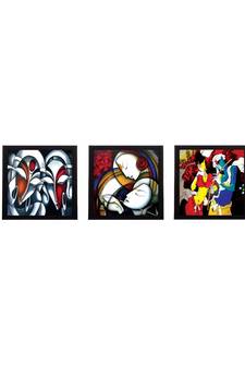 Set Of 3 Radha Krishna With Flute Satin Matt Texture UV Art Painting