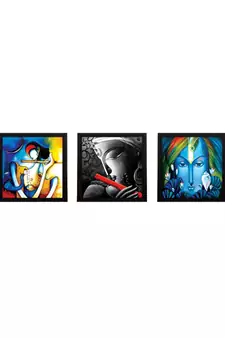 Set Of 3 Lord Krishna Satin Matt Texture UV Art Painting