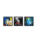 Set Of 3 Lord Krishna Satin Matt Texture UV Art Painting