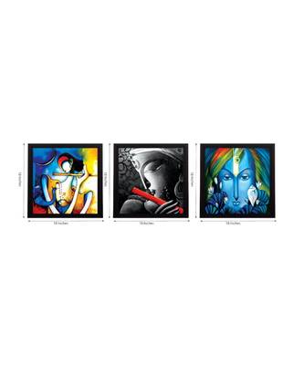 Set Of 3 Lord Krishna Satin Matt Texture UV Art Painting 2