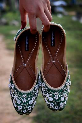 Green embellished wedding shoes, Beaded Bridal footwear, Ethnic Indian shoes 1