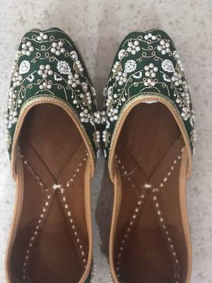 Green embellished wedding shoes, Beaded Bridal footwear, Ethnic Indian shoes 3
