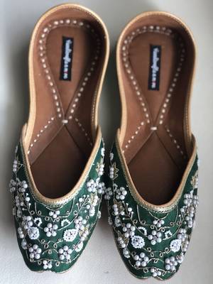 Green embellished wedding shoes, Beaded Bridal footwear, Ethnic Indian shoes 5
