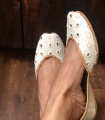 Off white mirror bridal shoes, white women jutti, Indian Ethnic Women shoes