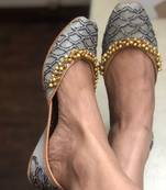 Silver Grey Sequinned Bridal Shoes, Grey Indian women Jutti, Silver Women Shoes
