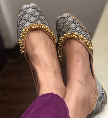 Silver Grey Sequinned Bridal Shoes, Grey Indian women Jutti, Silver Women Shoes 2