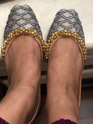 Silver Grey Sequinned Bridal Shoes, Grey Indian women Jutti, Silver Women Shoes 3