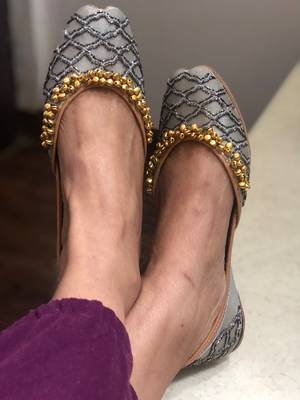 Silver Grey Sequinned Bridal Shoes, Grey Indian women Jutti, Silver Women Shoes 5
