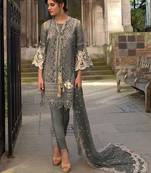 Grey Butterfly Net Pakistani Style Lawn Suit