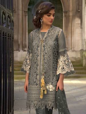 Grey Butterfly Net Pakistani Style Lawn Suit 2