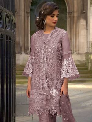 Light Pink Butterfly Net Pakistani Style Lawn Suit 2