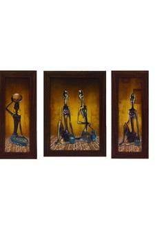 Set of 3 Tribal Lady Satin Matt Texture UV Art Painting