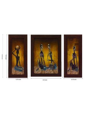 Set of 3 Tribal Lady Satin Matt Texture UV Art Painting 3