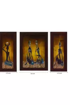 Set of 3 Tribal Lady Satin Matt Texture UV Art Painting