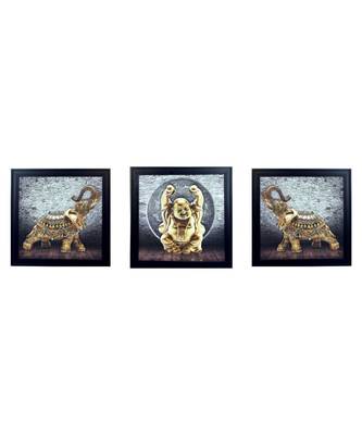 Set of 3 Buddha and Elephant Satin Matt Texture UV Art Painting 1