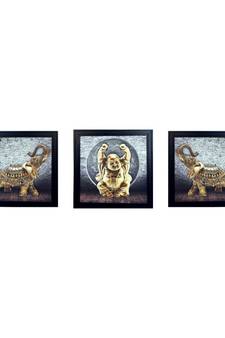 Set of 3 Buddha and Elephant Satin Matt Texture UV Art Painting