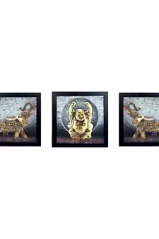 Set of 3 Buddha and Elephant Satin Matt Texture UV Art Painting
