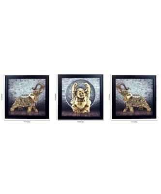 Set of 3 Buddha and Elephant Satin Matt Texture UV Art Painting 3