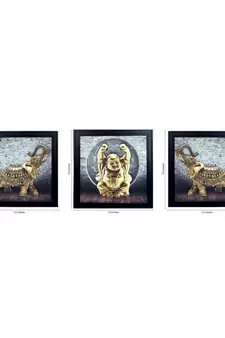Set of 3 Buddha and Elephant Satin Matt Texture UV Art Painting