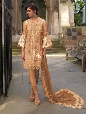 Light Salmon Butterfly Net Pakistani Style Lawn Suit 1