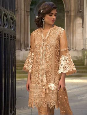 Light Salmon Butterfly Net Pakistani Style Lawn Suit 2