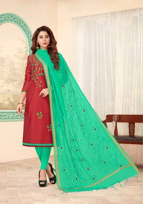 Red embroidered cotton salwar 1