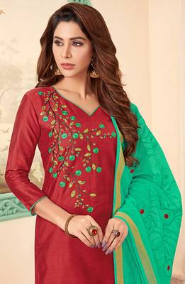 Red embroidered cotton salwar 2
