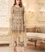 Light Brown Heavy Net Embroidery Frock Top Style Suit