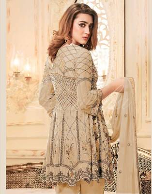 Light Brown Heavy Net Embroidery Frock Top Style Suit 2