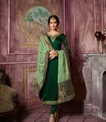 green embroidered satin semi stitched salwar with dupatta