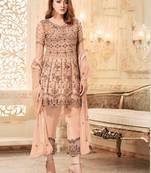 Light Salmon Heavy Net Embroidery Frock Top Style Suit