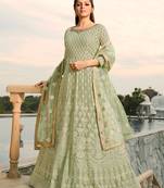 green embroidered georgette semi stitched salwar with dupatta