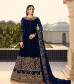 blue embroidered georgette semi stitched salwar with dupatta