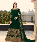 green embroidered georgette semi stitched salwar with dupatta