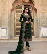 green embroidered georgette semi stitched salwar with dupatta