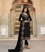black embroidered georgette semi stitched salwar with dupatta