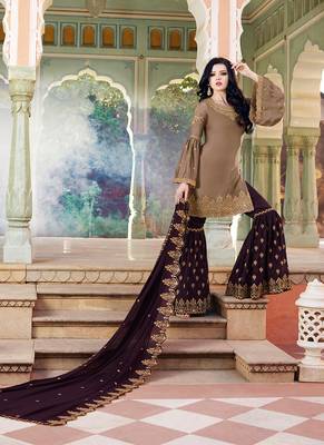 grey embroidered satin semi stitched salwar with dupatta 1