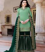 green embroidered satin semi stitched salwar with dupatta