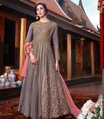 grey embroidered net semi stitched salwar with dupatta